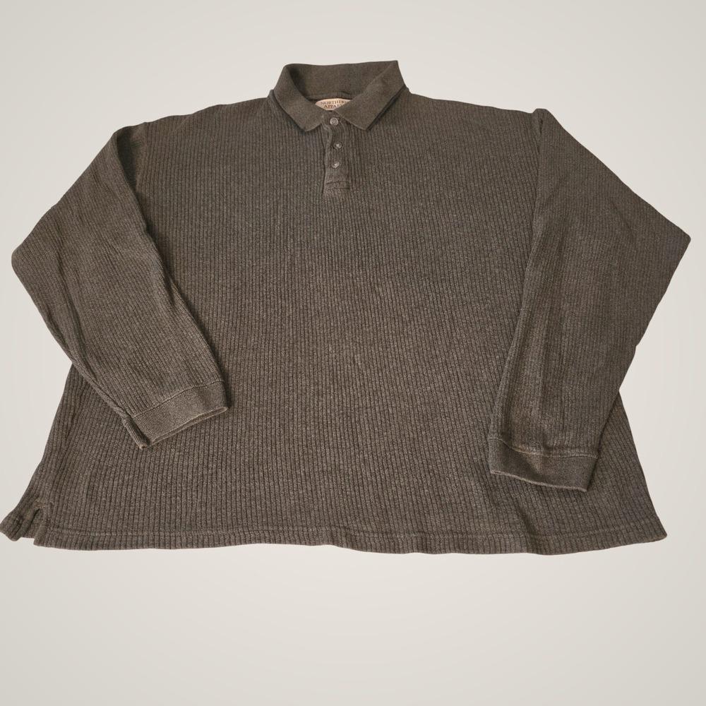 Northern Apparel Mens XL Green Ribbed Cotton Long Sleeve Polo Shirt 71100M8